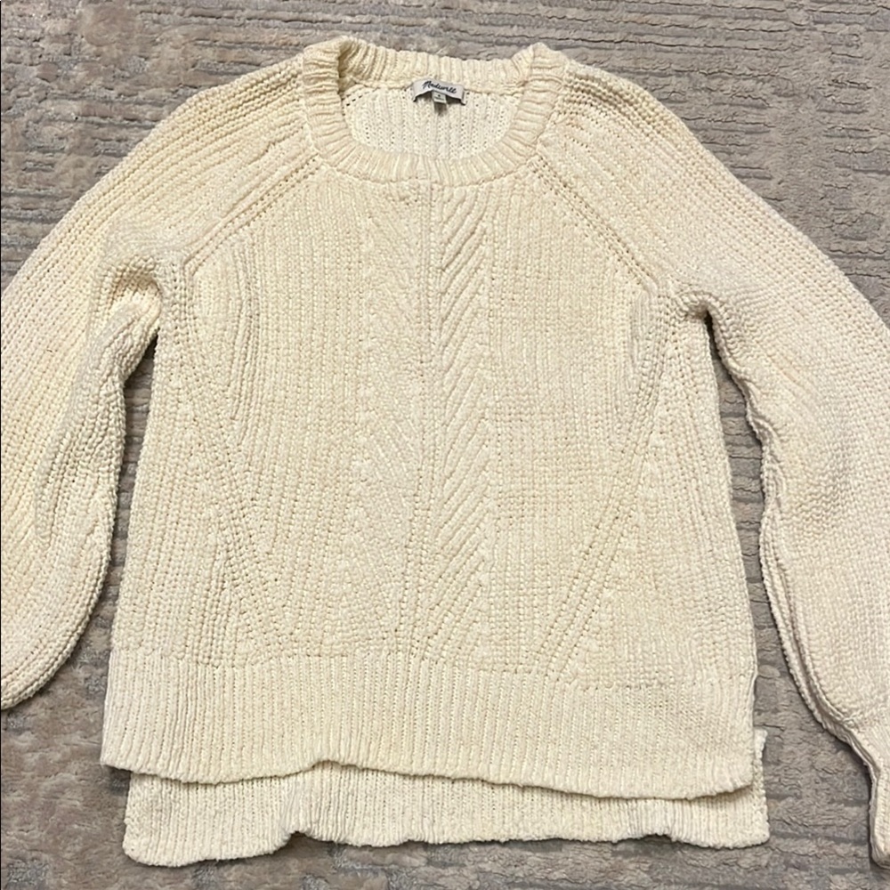 Madewell Cream Cable Knit Crew Neck Sweater